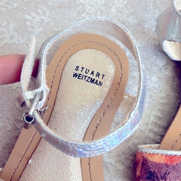 Brand New Stuart Weitzman Floral Metallic Iridescent Ankle Strap Sandals Heart - Picture 9 of 13